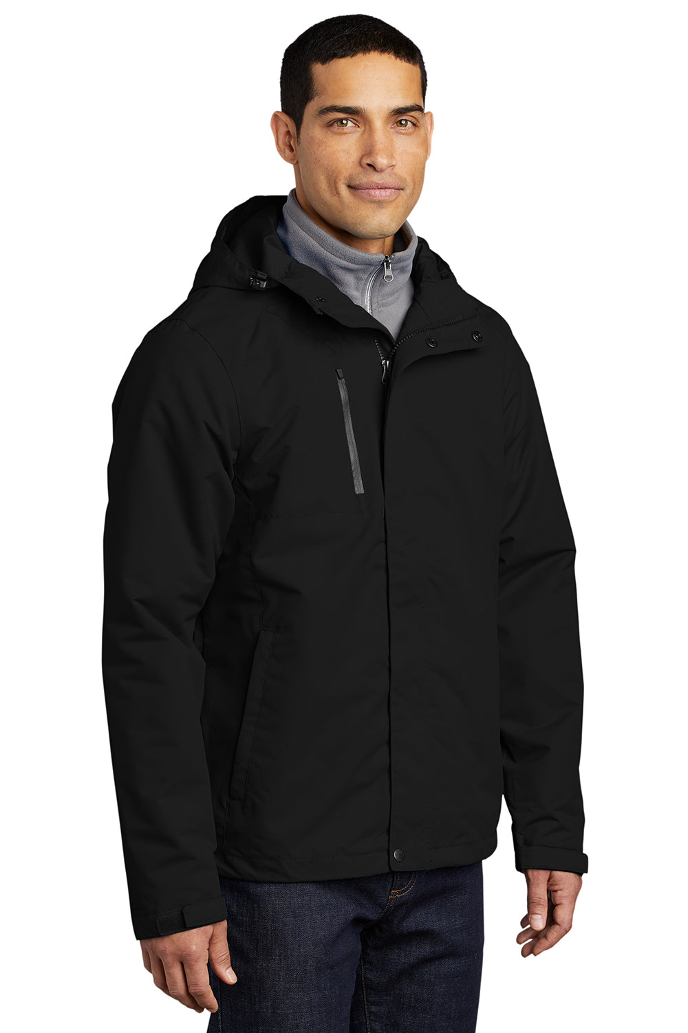 Port Authority J331 Mens All Conditions Waterproof Full Zip Hooded Jacket Black Model 3q