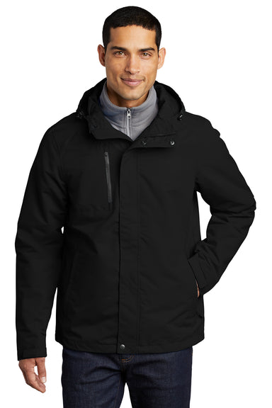 Port Authority J331 Mens All Conditions Waterproof Full Zip Hooded Jacket Black Model Front