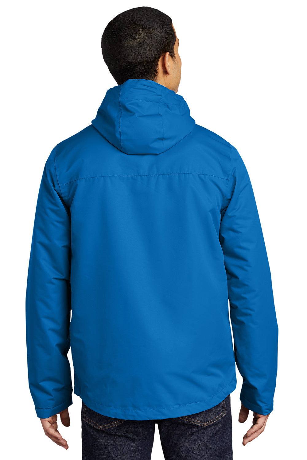 Port Authority J331 Mens All Conditions Waterproof Full Zip Hooded Jacket Direct Blue Model Back