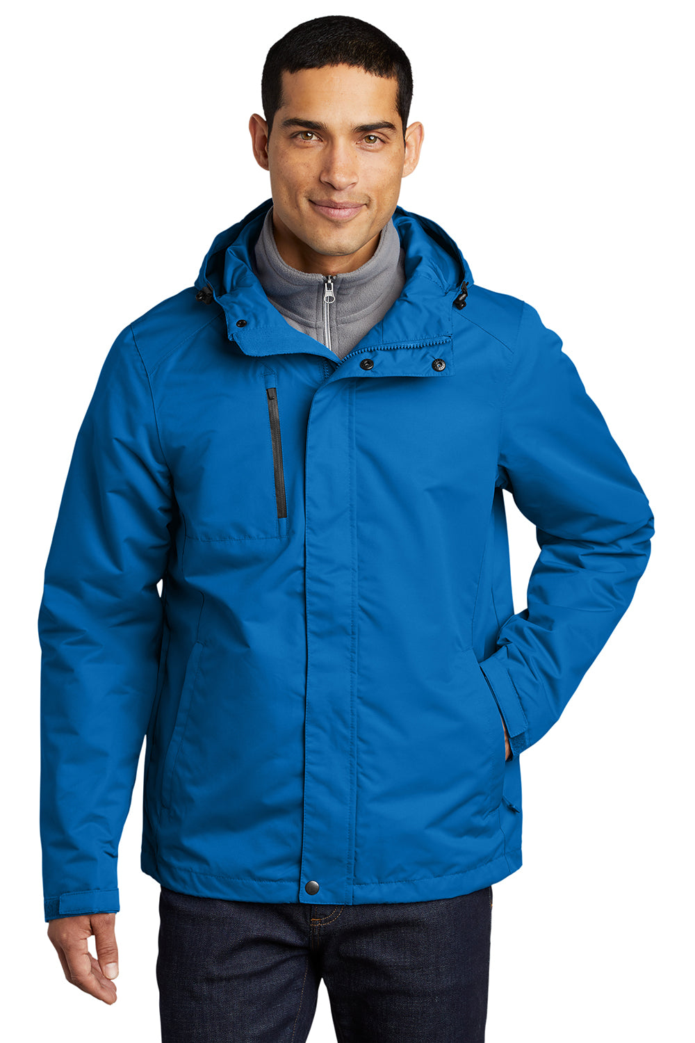 Port Authority J331 Mens All Conditions Waterproof Full Zip Hooded Jacket Direct Blue Model Front