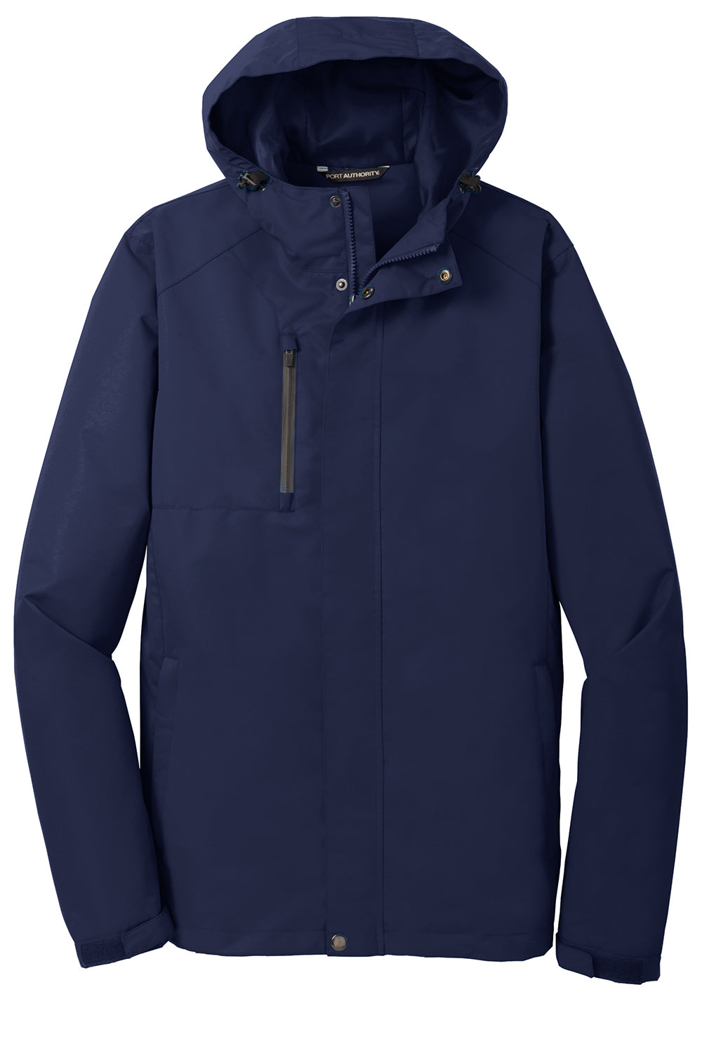 Port Authority J331 Mens All Conditions Waterproof Full Zip Hooded Jacket True Navy Blue Flat Front