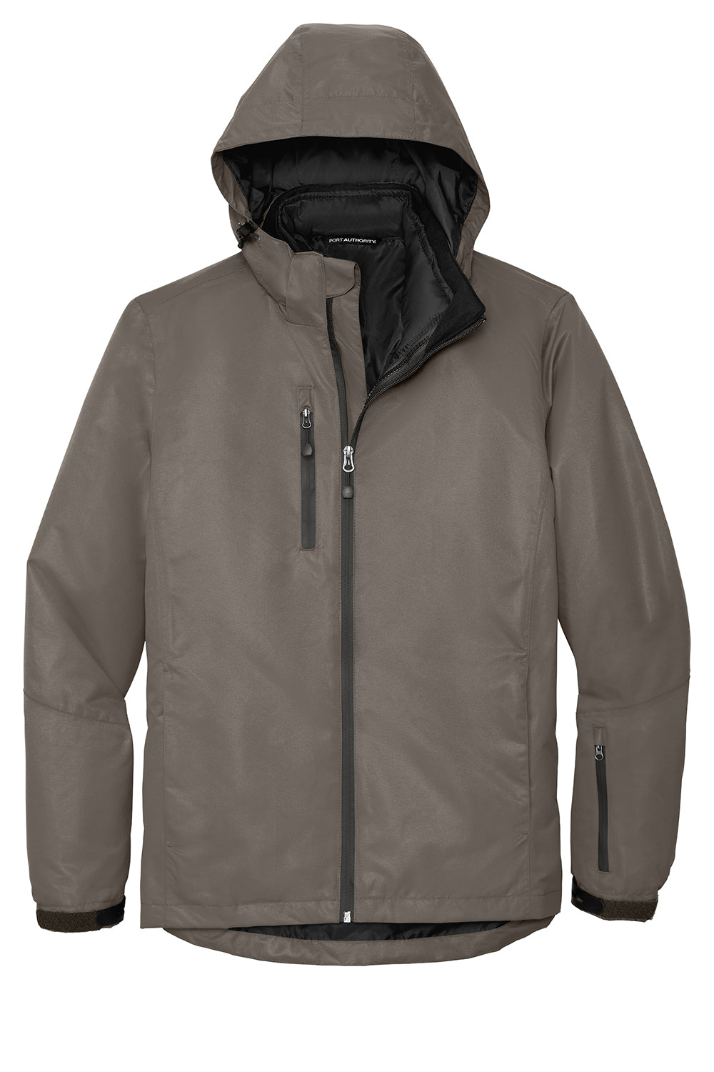 Port Authority J332 Mens Vortex 3-in-1 Waterproof Full Zip Hooded Jacket Deep Smoke Grey/Charcoal Grey Flat Front