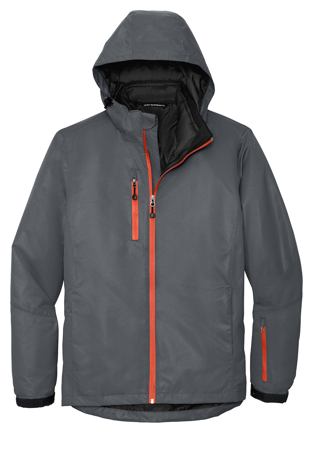 Port Authority J332 Mens Vortex 3-in-1 Waterproof Full Zip Hooded Jacket Magnet Grey/Orange Flat Front