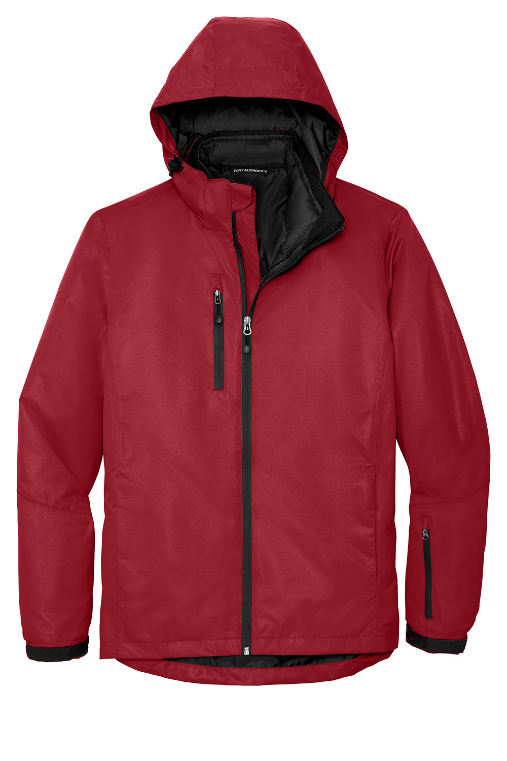 Port Authority J332 Mens Vortex 3-in-1 Waterproof Full Zip Hooded Jacket Rich Red/Black Flat Front