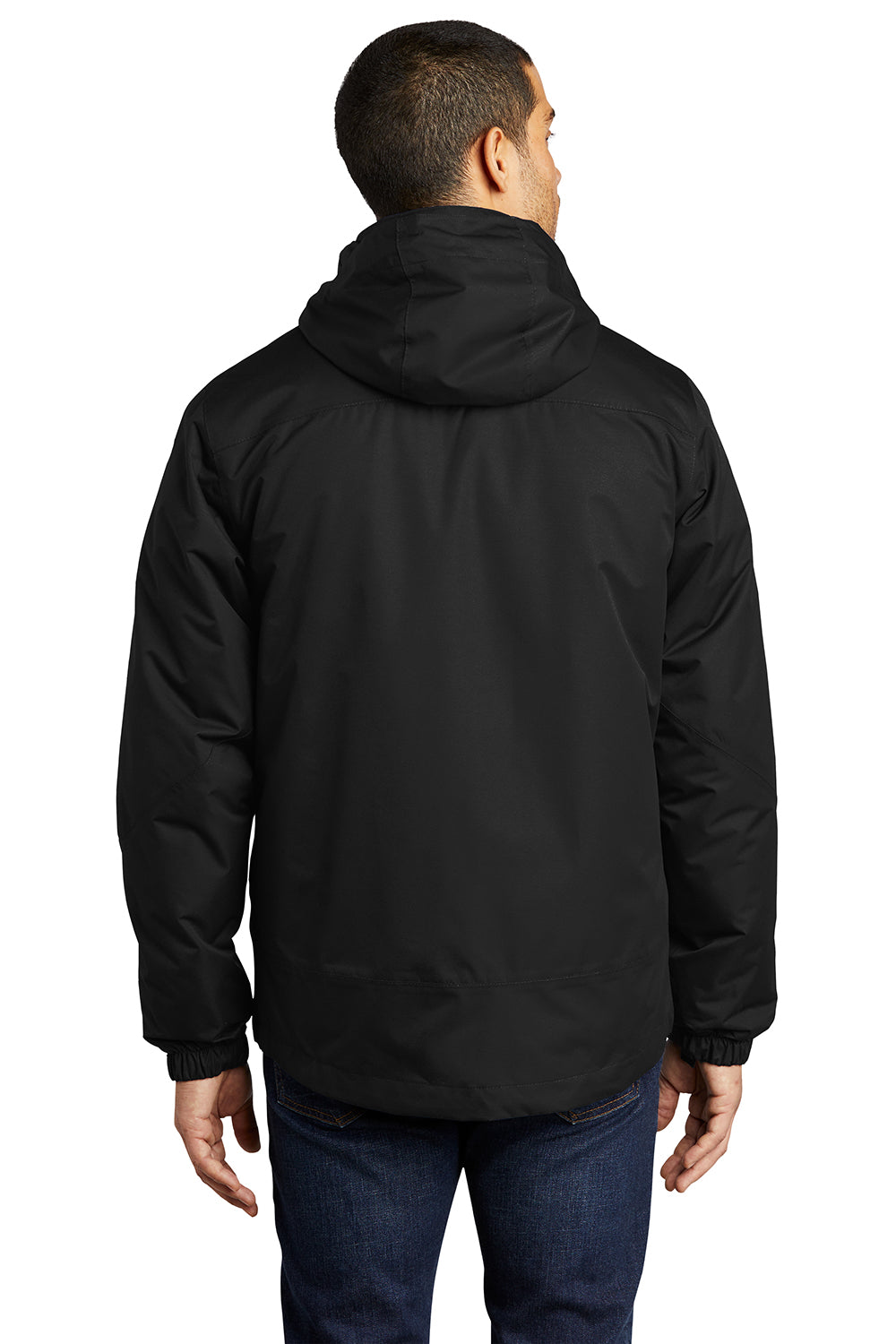 Port Authority J332 Mens Vortex 3-in-1 Waterproof Full Zip Hooded Jacket Black Model Back