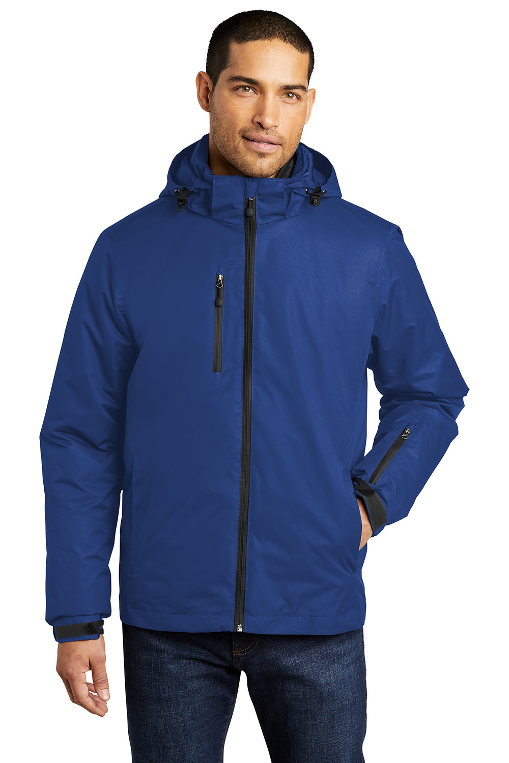 Port Authority J332 Mens Vortex 3-in-1 Waterproof Full Zip Hooded Jacket Night Sky Blue/Black Model Front