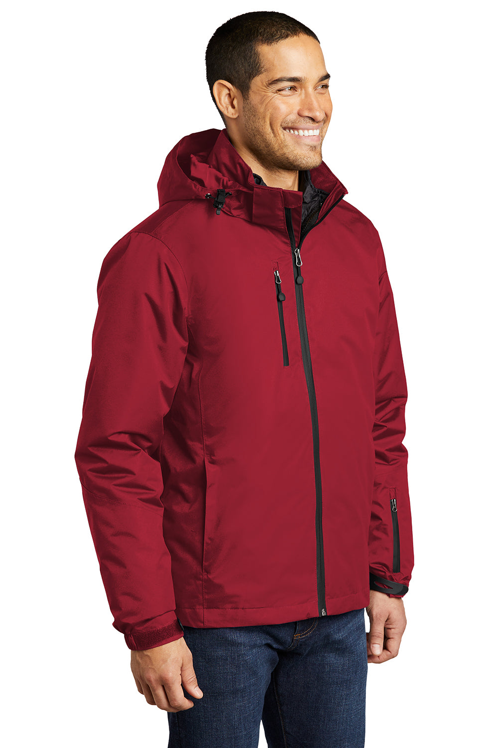 Port Authority J332 Mens Vortex 3-in-1 Waterproof Full Zip Hooded Jacket Rich Red/Black Model 3q