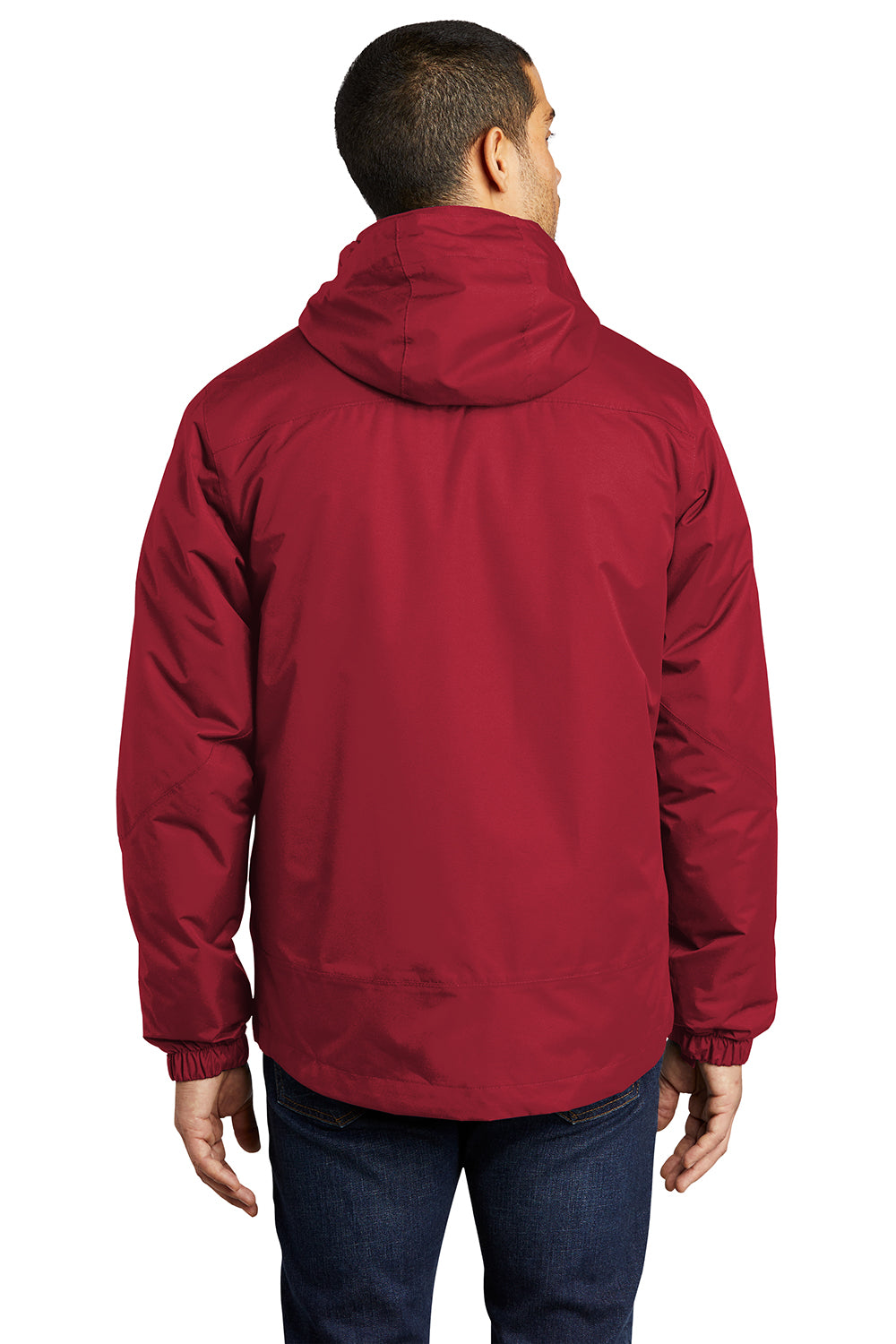 Port Authority J332 Mens Vortex 3-in-1 Waterproof Full Zip Hooded Jacket Rich Red/Black Model Back