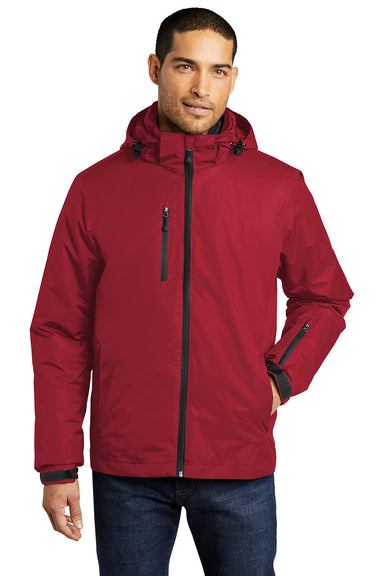 Port Authority J332 Mens Vortex 3-in-1 Waterproof Full Zip Hooded Jacket Rich Red/Black Model Front