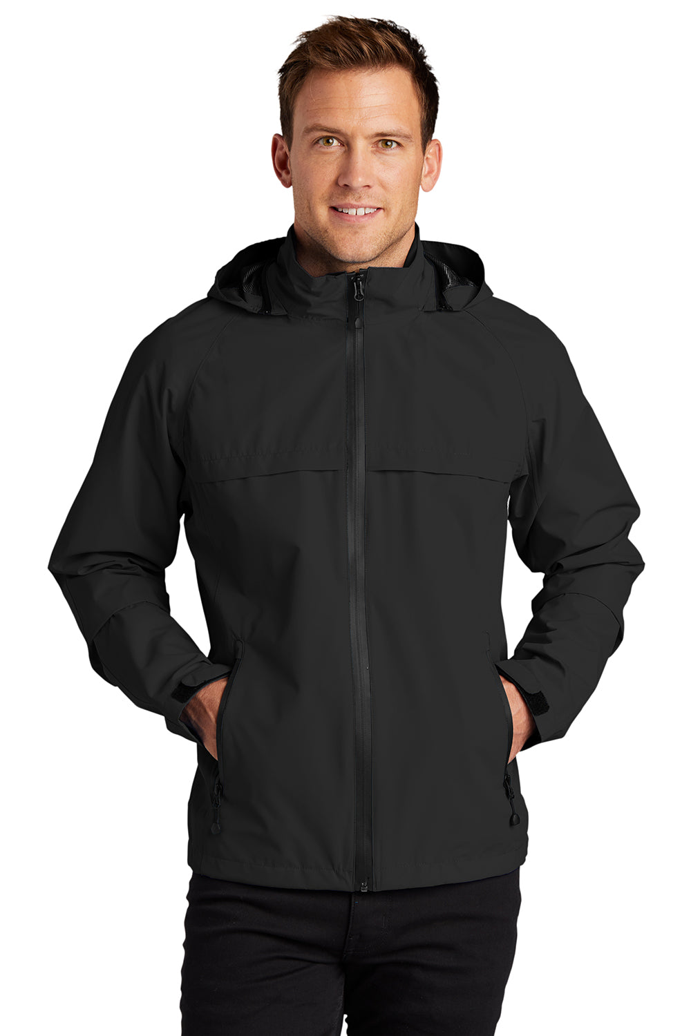 Port Authority J333 Mens Torrent Waterproof Full Zip Hooded Jacket Black Model Front