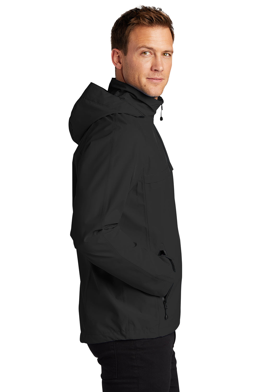 Port Authority J333 Mens Torrent Waterproof Full Zip Hooded Jacket Black Model Side