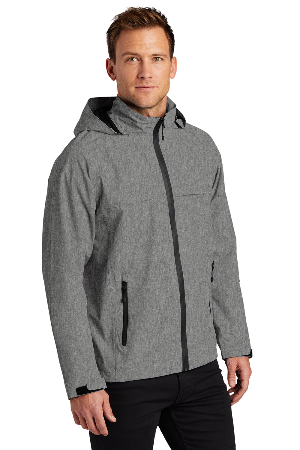 Port Authority J333 Mens Torrent Waterproof Full Zip Hooded Jacket Heather Dark Grey Model 3q