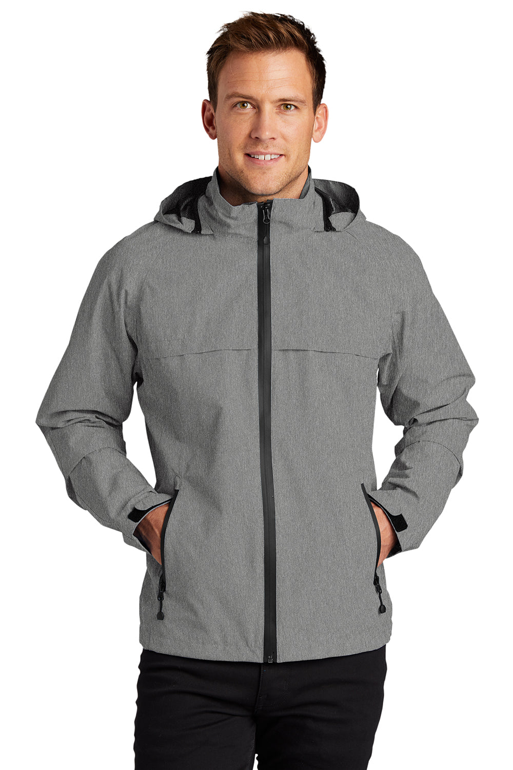 Port Authority J333 Mens Torrent Waterproof Full Zip Hooded Jacket Heather Dark Grey Model Front