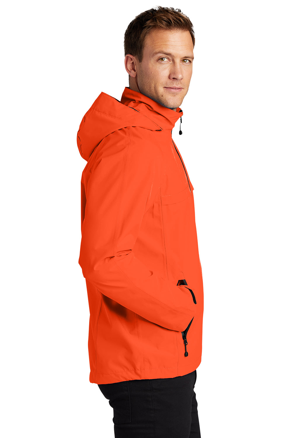 Port Authority J333 Mens Torrent Waterproof Full Zip Hooded Jacket Orange Crush Model Side