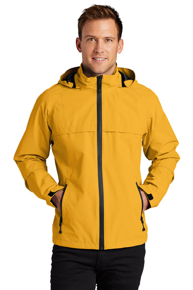 Port Authority J333 Mens Torrent Waterproof Full Zip Hooded Jacket Slicker Yellow Model Front