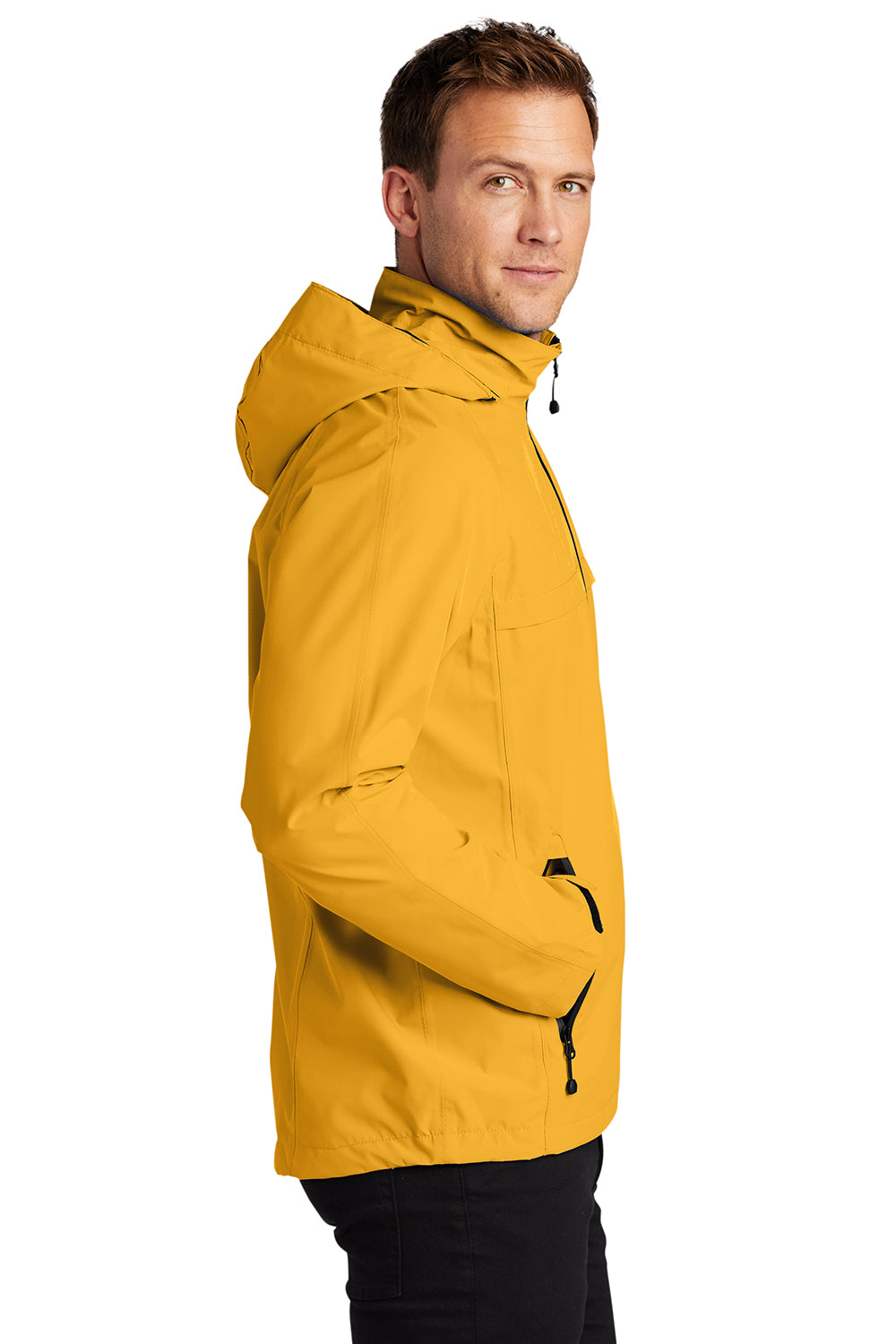 Port Authority J333 Mens Torrent Waterproof Full Zip Hooded Jacket Slicker Yellow Model Side