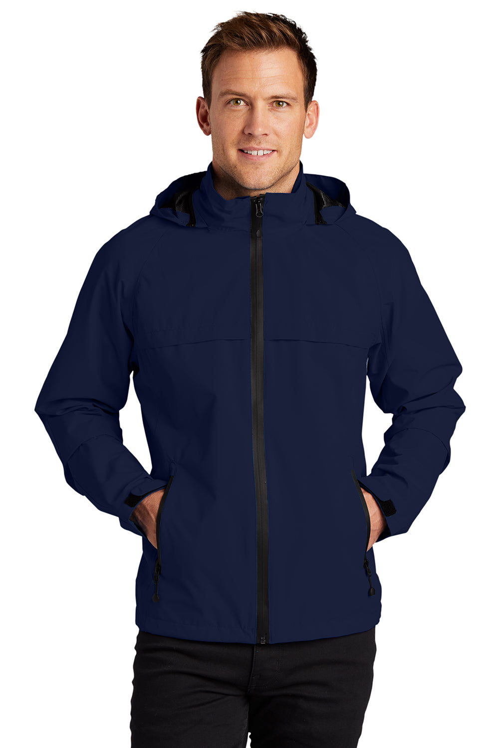 Port Authority J333 Mens Torrent Waterproof Full Zip Hooded Jacket True Navy Blue Model Front