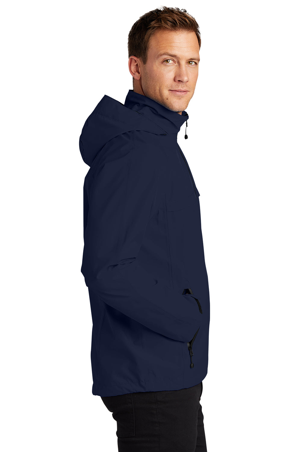 Port Authority J333 Mens Torrent Waterproof Full Zip Hooded Jacket True Navy Blue Model Side