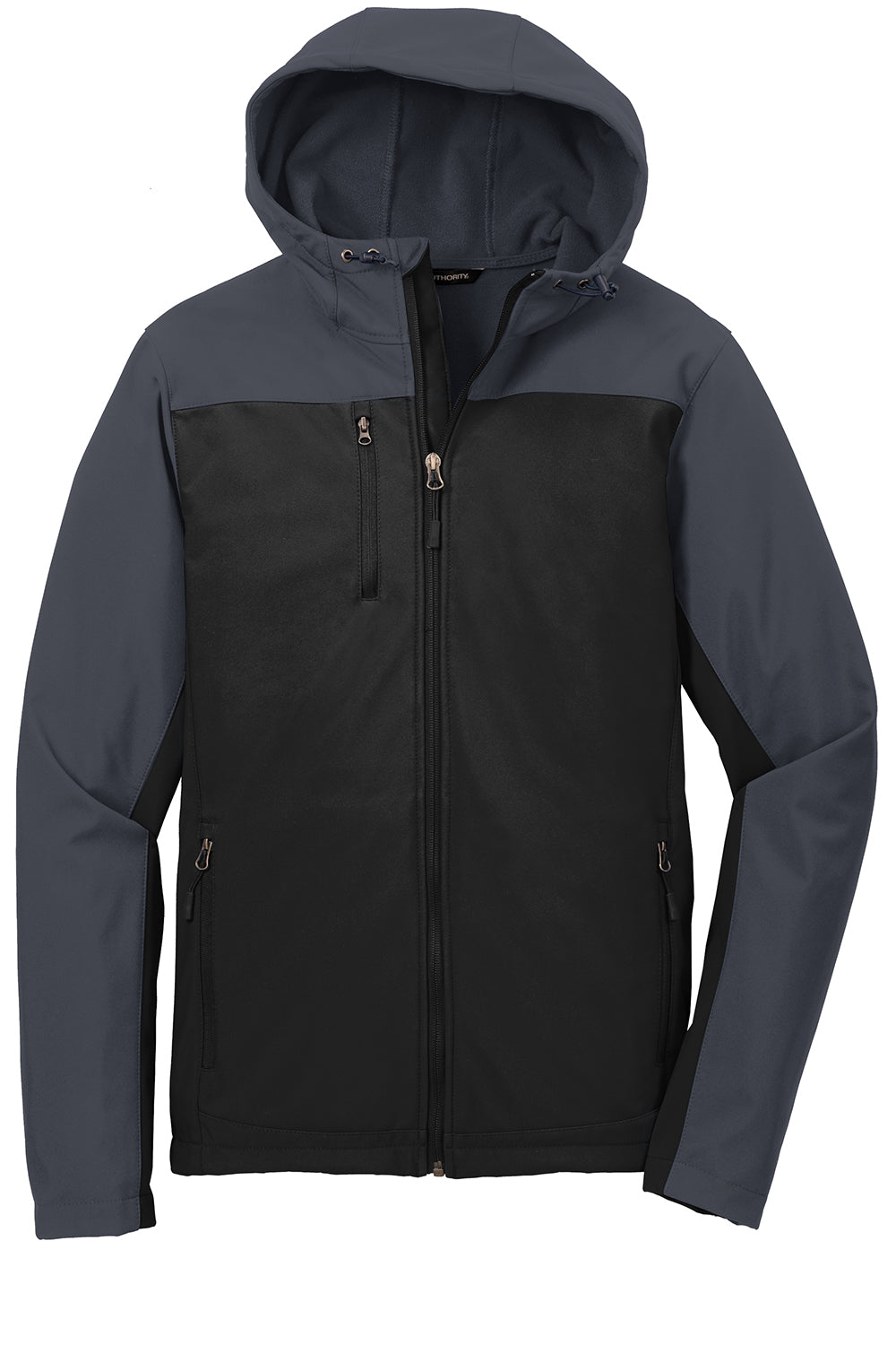 Port Authority J335 Mens Core Wind & Water Resistant Full Zip Hooded Jacket Black/Battleship Grey Flat Front