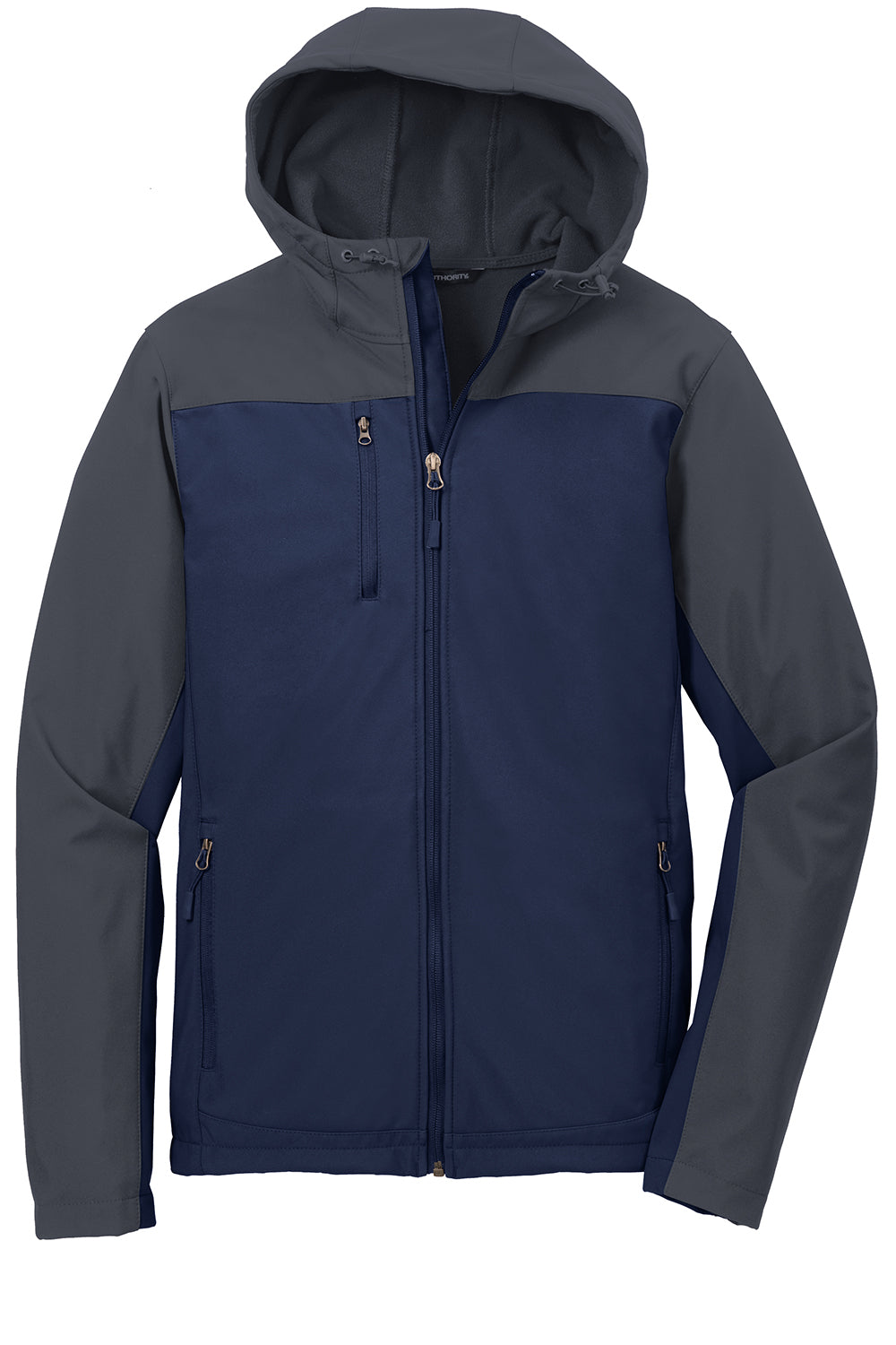 Port Authority J335 Mens Core Wind & Water Resistant Full Zip Hooded Jacket Dress Navy Blue/Battleship Grey Flat Front