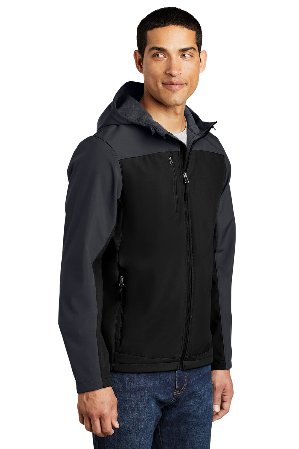 Port Authority J335 Mens Core Wind & Water Resistant Full Zip Hooded Jacket Black/Battleship Grey Model 3q