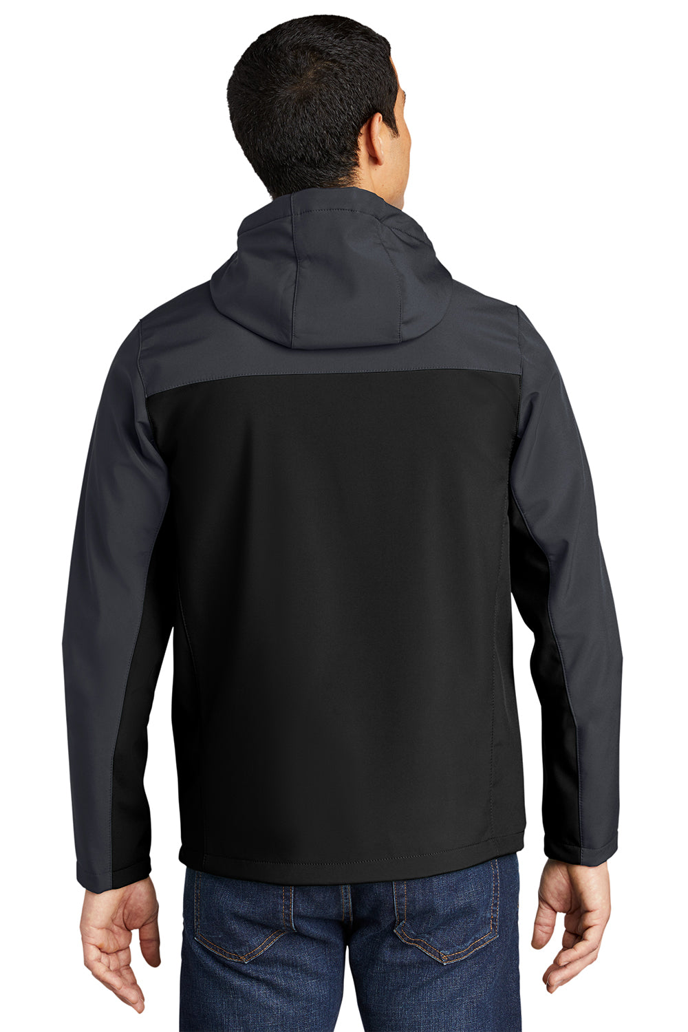 Port Authority J335 Mens Core Wind & Water Resistant Full Zip Hooded Jacket Black/Battleship Grey Model Back