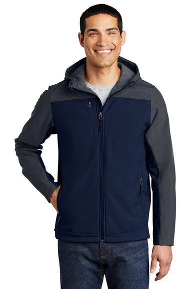 Port Authority J335 Mens Core Wind & Water Resistant Full Zip Hooded Jacket Dress Navy Blue/Battleship Grey Model Front