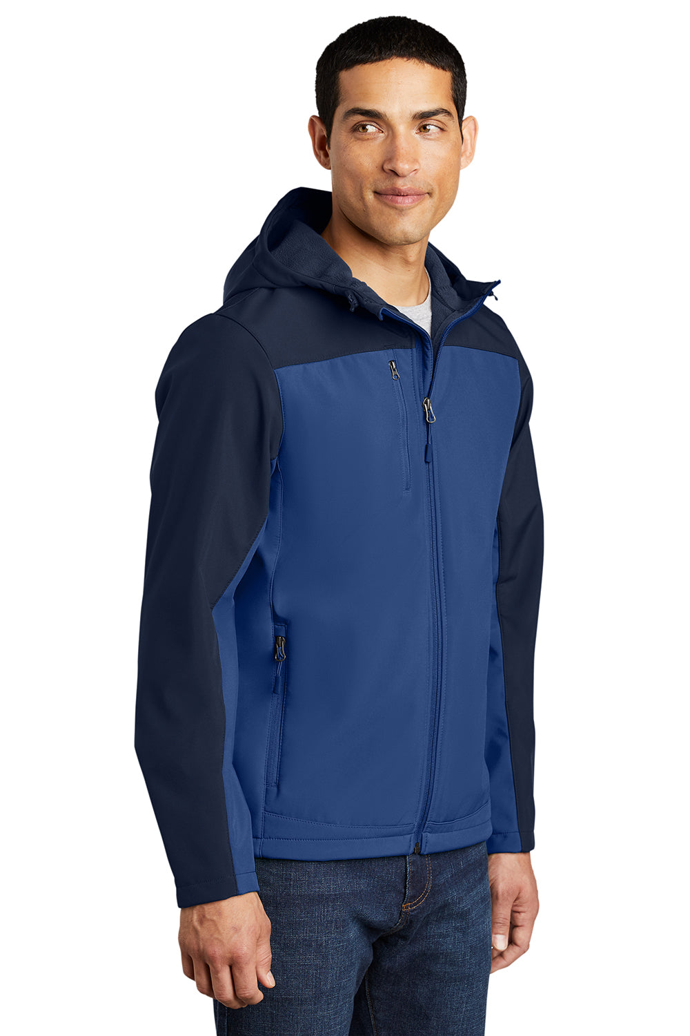 Port Authority J335 Mens Core Wind & Water Resistant Full Zip Hooded Jacket Night Sky Blue/Dress Navy Blue Model 3q