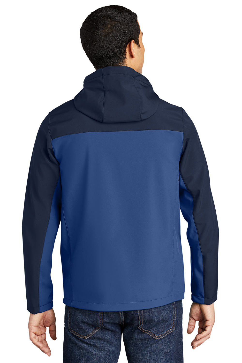 Port Authority J335 Mens Core Wind & Water Resistant Full Zip Hooded Jacket Night Sky Blue/Dress Navy Blue Model Back