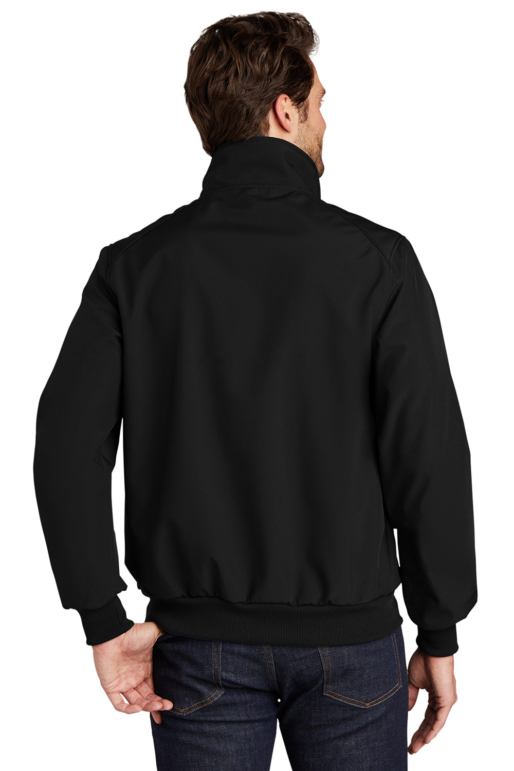 Port Authority J337 Mens Bomber Wind & Water Resistant Full Zip Jacket Black Model Back