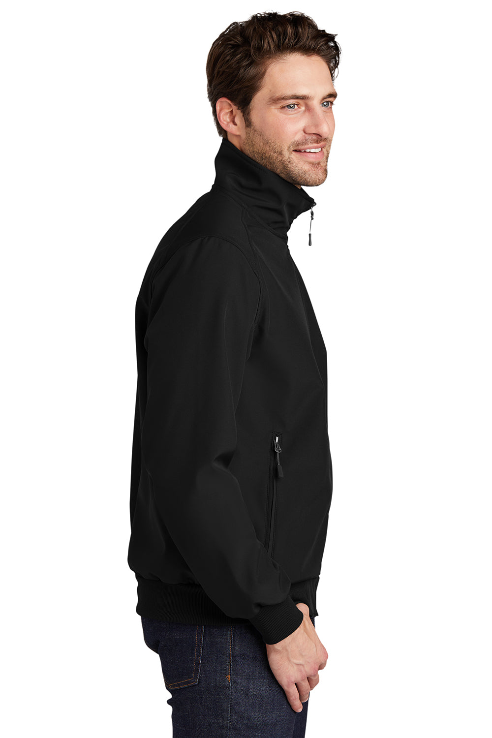 Port Authority J337 Mens Bomber Wind & Water Resistant Full Zip Jacket Black Model Side