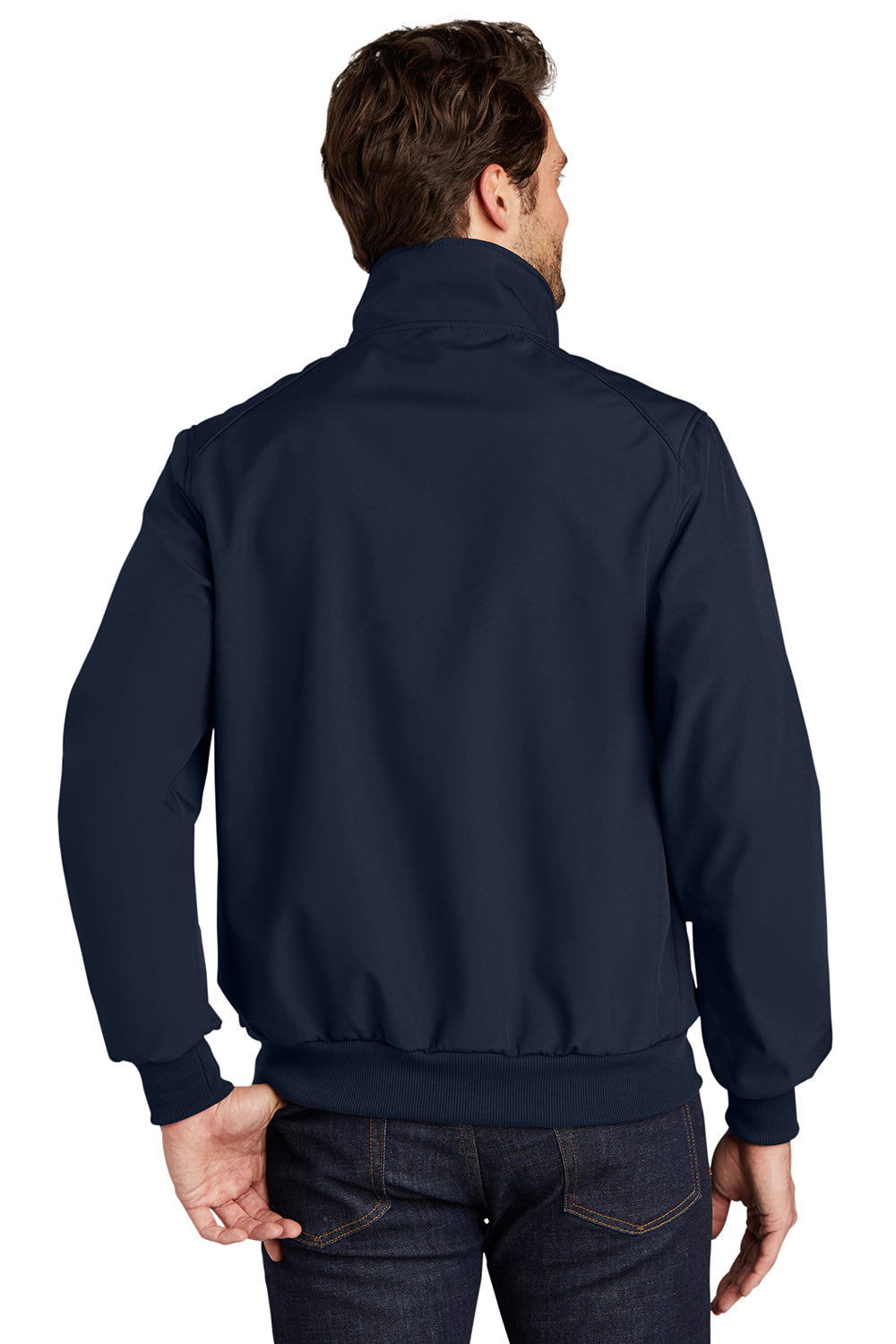 Port Authority J337 Mens Bomber Wind & Water Resistant Full Zip Jacket Dress Navy Blue Model Back