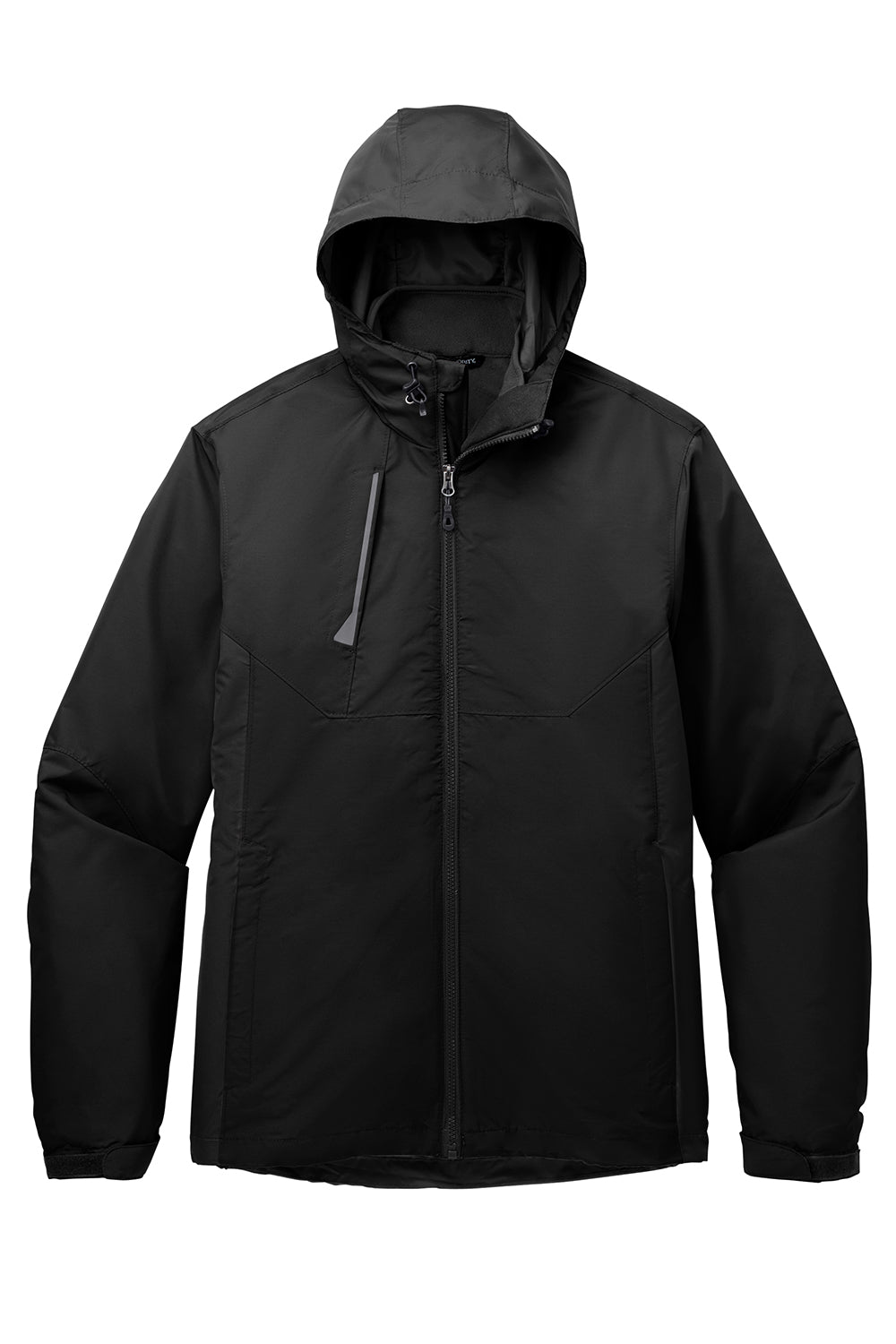 Port Authority J338 Mens Merge 3-in-1 Wind & Water Full Zip Hooded Jacket Deep Black Flat Front