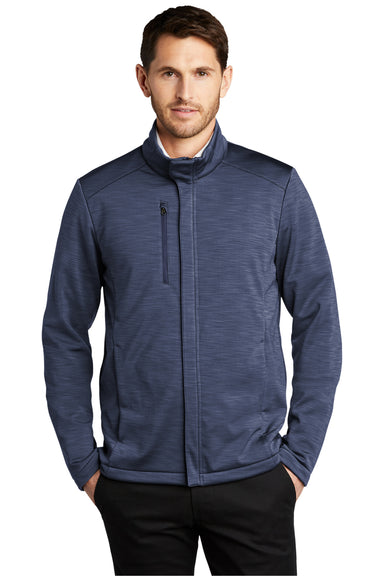 Port Authority J339 Mens Stream Wind & Water Resistant Full Zip Jacket Heather Dress Blue Navy Model Front