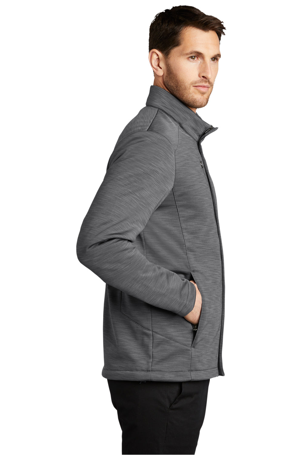 Port Authority J339 Mens Stream Wind & Water Resistant Full Zip Jacket Heather Graphite Grey Model Side