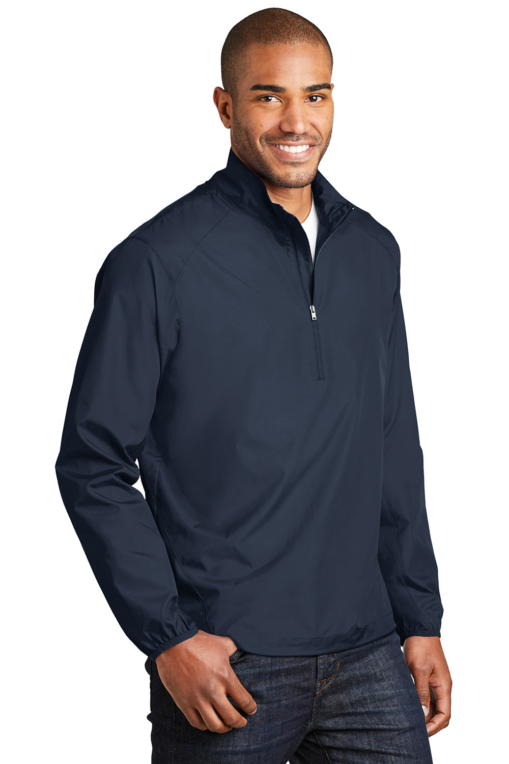 Port Authority J343 Mens Zephyr Wind & Water Resistant 1/4 Zip Jacket Dress Navy Blue Model 3q