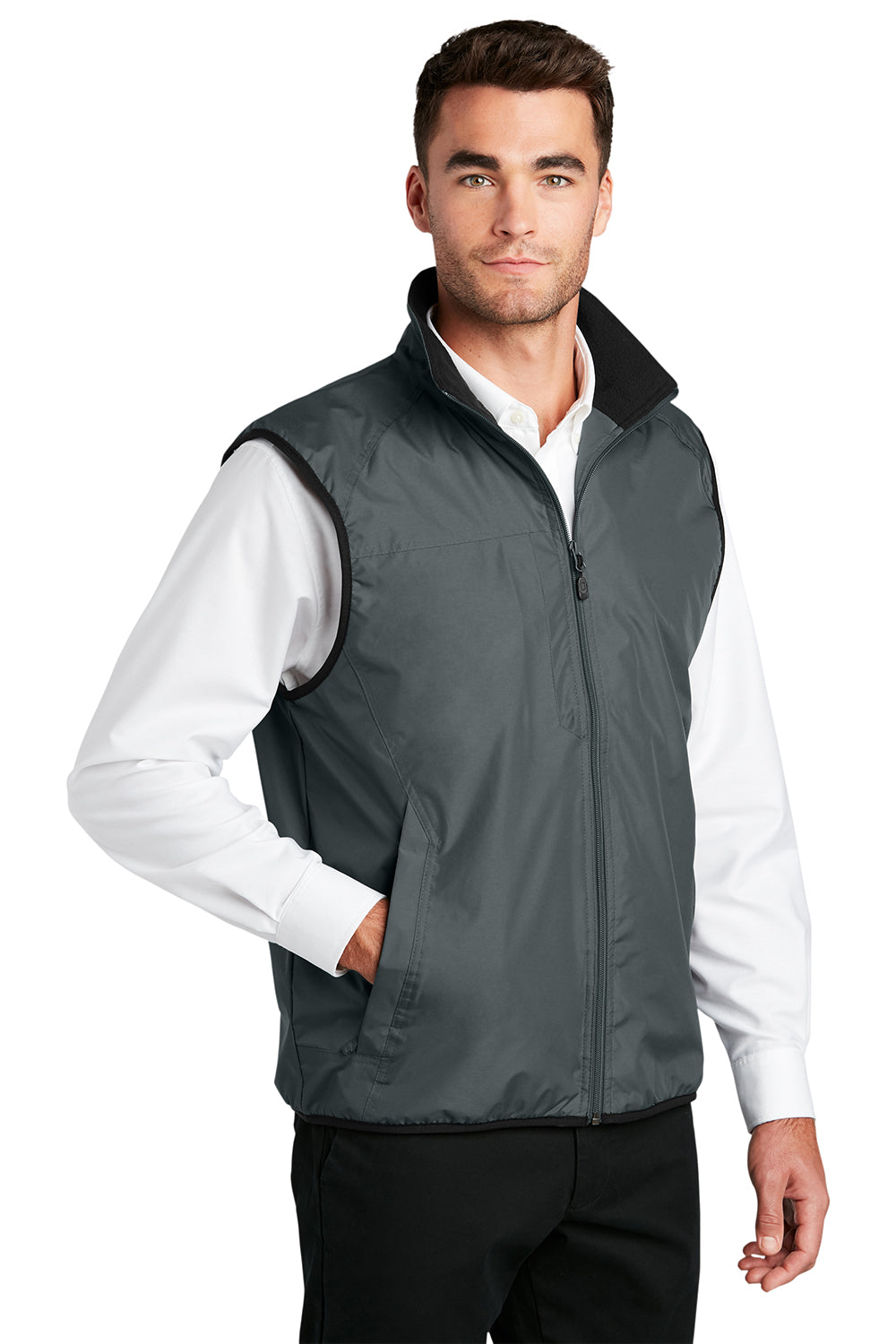 Port Authority J355 Mens Challenger Wind & Water Resistant Full Zip Vest Steel Grey/True Black Model 3q