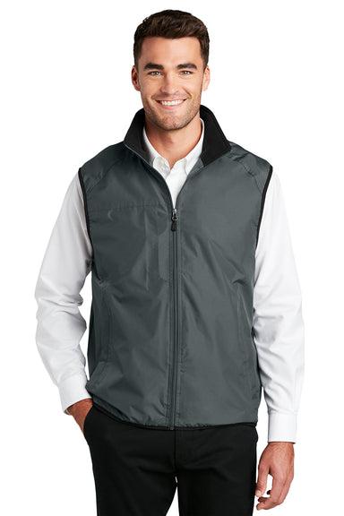 Port Authority J355 Mens Challenger Wind & Water Resistant Full Zip Vest Steel Grey/True Black Model Front