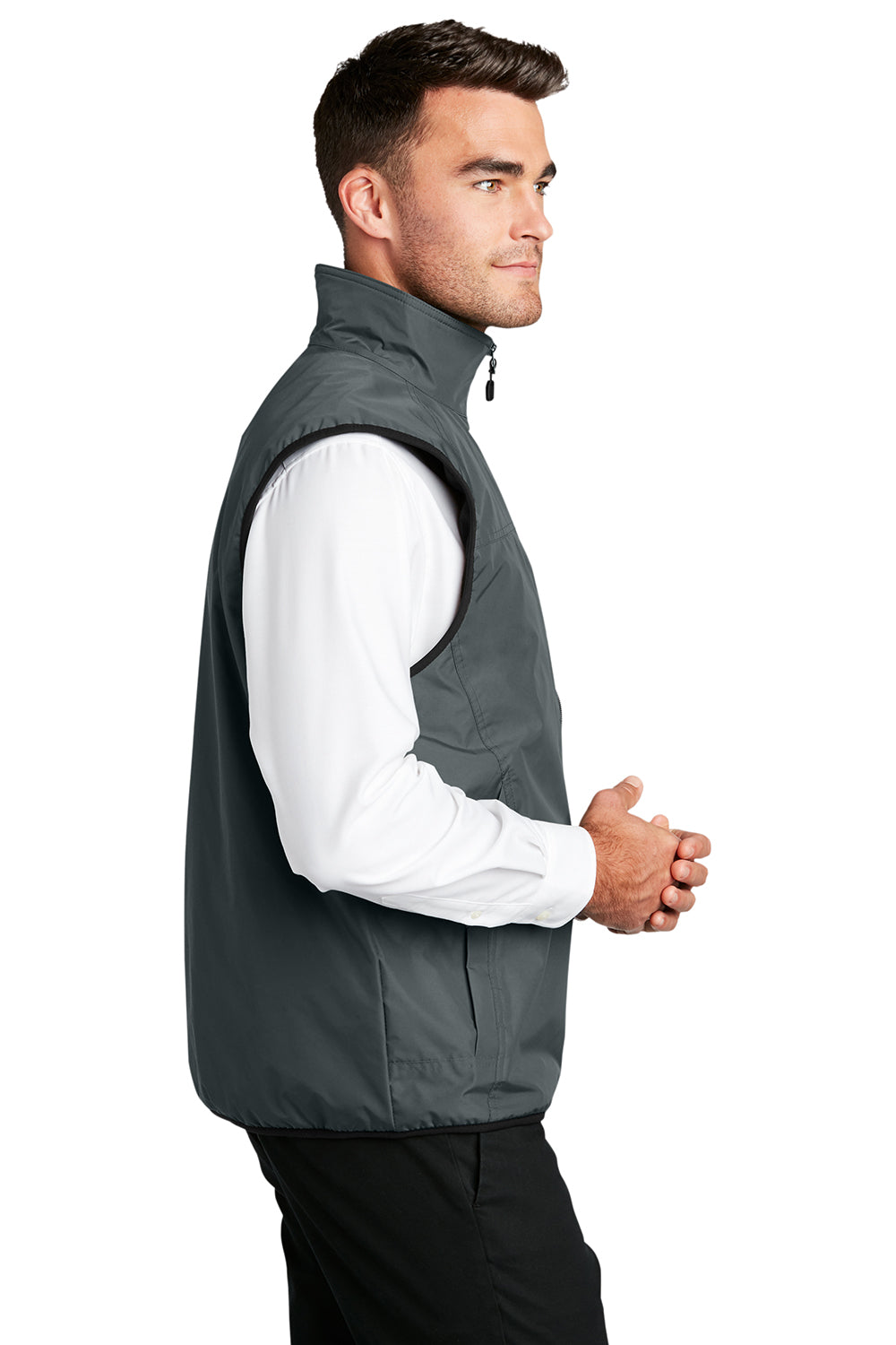 Port Authority J355 Mens Challenger Wind & Water Resistant Full Zip Vest Steel Grey/True Black Model Side