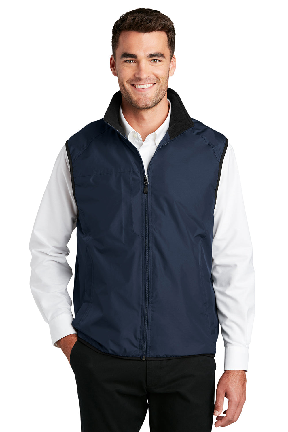 Port Authority J355 Mens Challenger Wind & Water Resistant Full Zip Vest Navy Blue Model Front