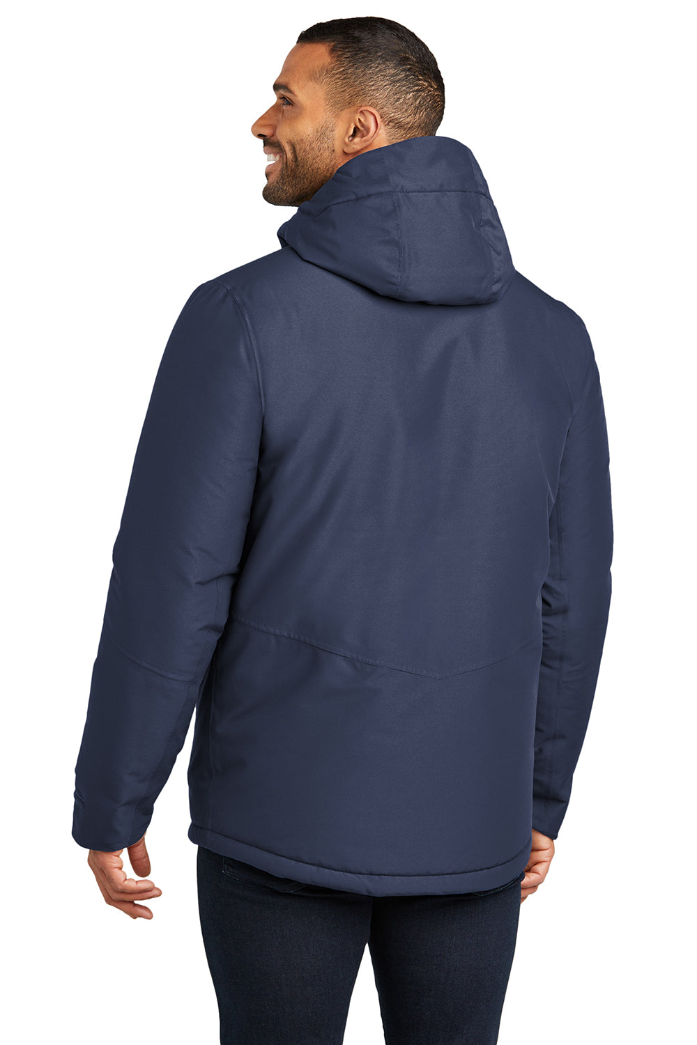 Port Authority J362 Mens Venture Windproof & Waterproof Insulated Full Zip Hooded Jacket Dress Navy Blue Model Back