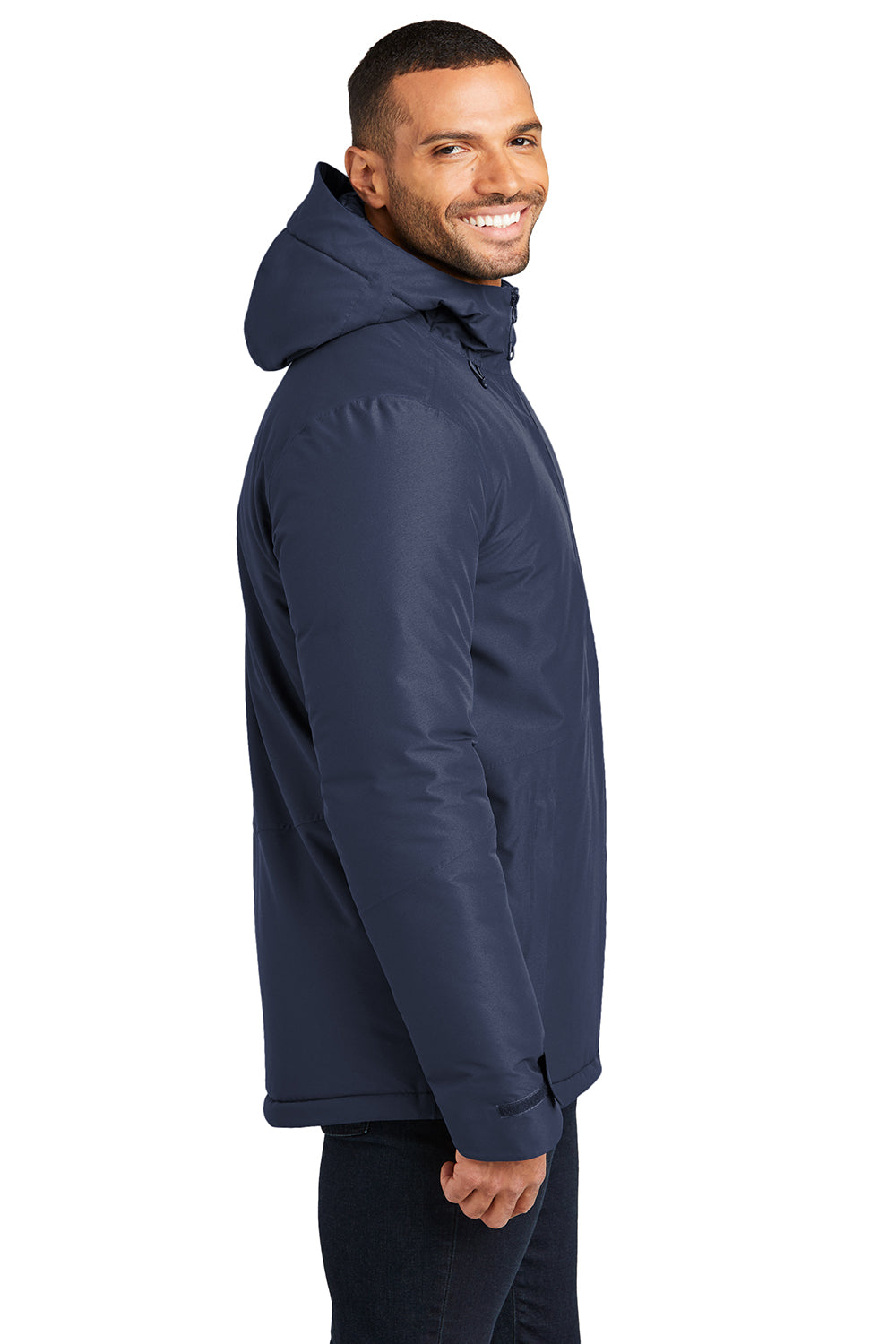 Port Authority J362 Mens Venture Windproof & Waterproof Insulated Full Zip Hooded Jacket Dress Navy Blue Model Side