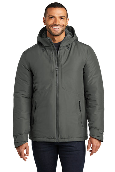 Port Authority J362 Mens Venture Windproof & Waterproof Insulated Full Zip Hooded Jacket Smoke Grey Model Front