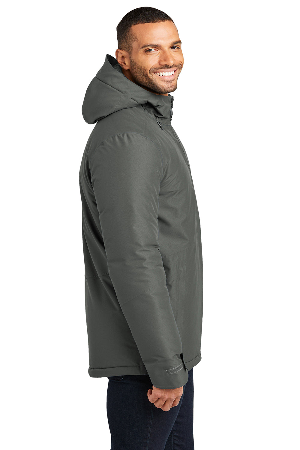 Port Authority J362 Mens Venture Windproof & Waterproof Insulated Full Zip Hooded Jacket Smoke Grey Model Side