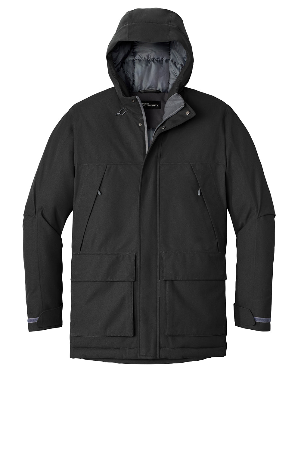 Port Authority J363 Mens Latitude Windproof & Waterproof Full Zip Hooded Parka Deep Black Flat Front