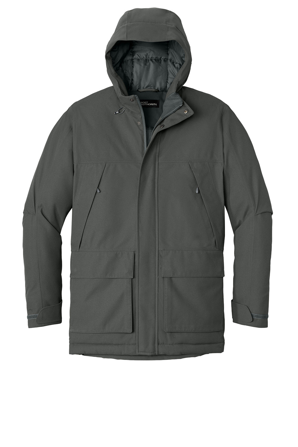 Port Authority J363 Mens Latitude Windproof & Waterproof Full Zip Hooded Parka Smoke Grey Flat Front