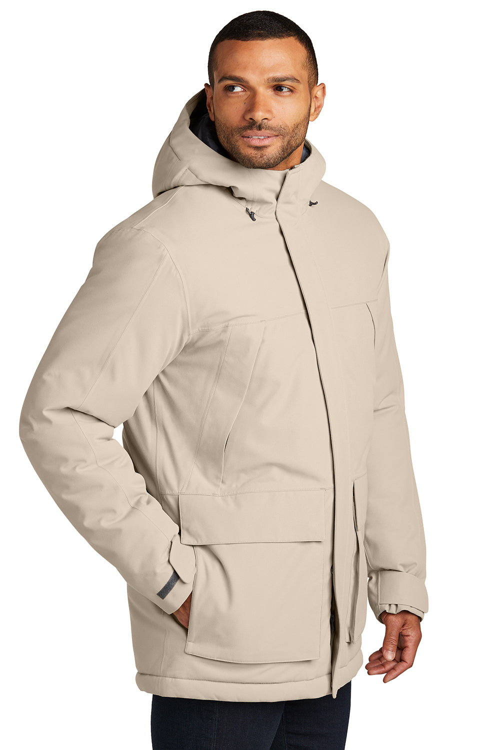 Port Authority J363 Mens Latitude Windproof & Waterproof Full Zip Hooded Parka Sahara Model Side