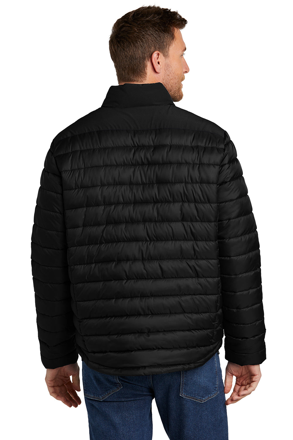 Port Authority J364 Mens Horizon Water Resistant Full Zip Puffy Jacket Deep Black Model Back