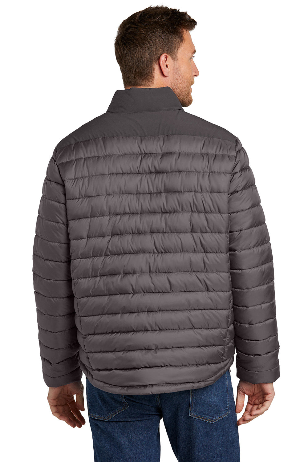 Port Authority J364 Mens Horizon Water Resistant Full Zip Puffy Jacket Deep Smoke Grey/Smoke Grey Model Back