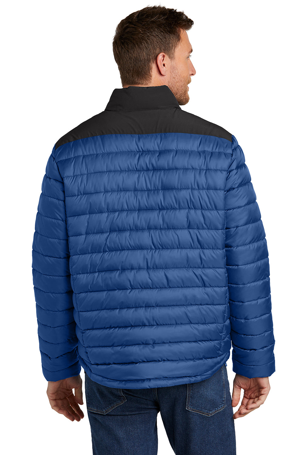 Port Authority J364 Mens Horizon Water Resistant Full Zip Puffy Jacket True Blue/Deep Black Model Back